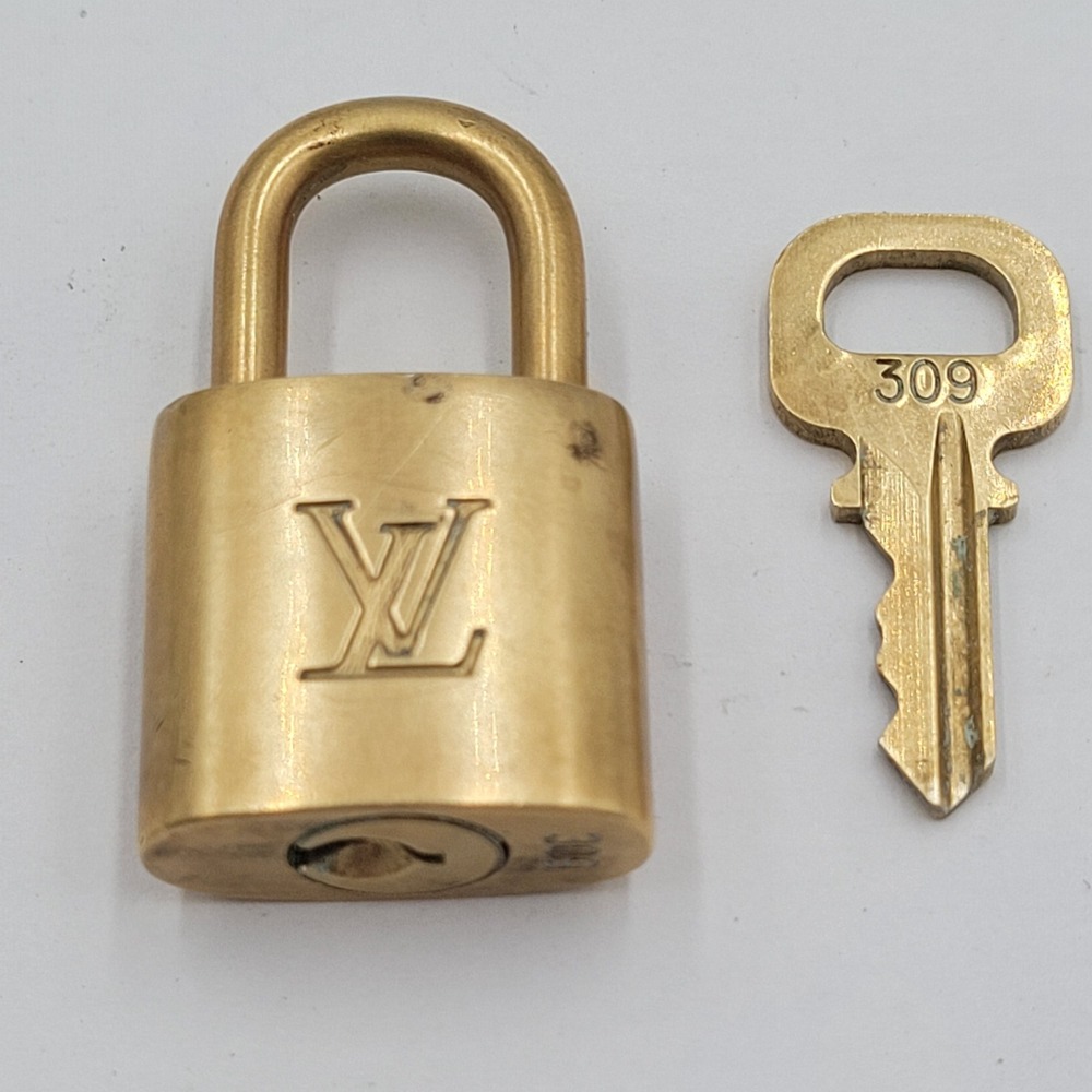 Louis Vuitton Gold Brass Padlock and Key Set Number 309 Made in France